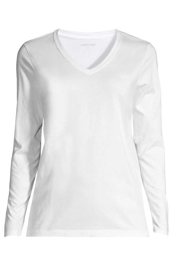 ランズエンド レディース トップス Tシャツ Vネック コットン Lands End Relaxed Supima Cotton Long Sleeve VNeck TShirt White ホワイト