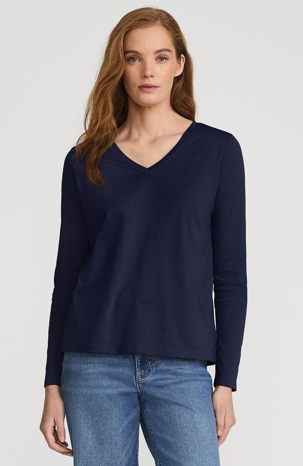 ランズエンド レディース トップス Tシャツ Vネック コットン Lands End Relaxed Supima Cotton Long Sleeve VNeck TShirt Radiant Navy ネイビー