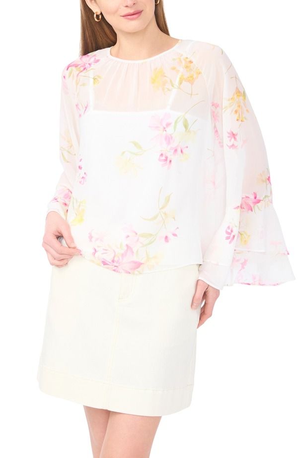 ヴィンスカムート レディース トップス シャツ フラワー柄 フラワー Vince Camuto Floral Flutter Sleeve Top Lemon Cream クリーム