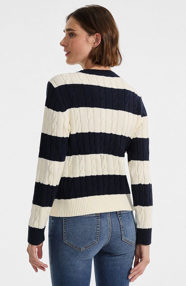 ランズエンド レディース アウター パーカー・スウェット クルーネック セーター コットン Lands End Cotton Cable Drifter Crewneck Sweater NavyIvory Rugby Stripe アイボリー ランズエンド レディース アウター パーカー・スウェット クルーネック セーター コットン Lands End Cotton Cable Drifter Crewneck Sweater NavyIvory Rugby Stripe アイボリー