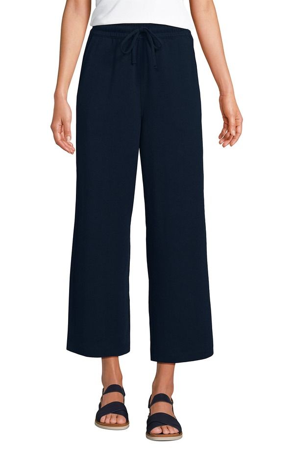 ランズエンド レディース ボトムス レギンス ワイドレッグ パンツ ニット Lands End Sport Knit Pull On Drawstring Wide Leg Cropants Radiant Navy ネイビー