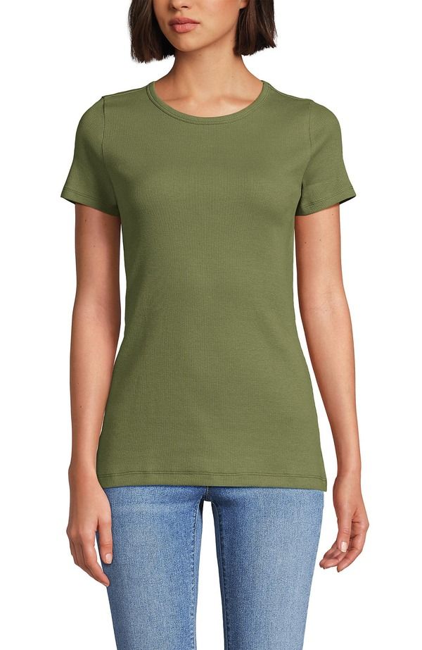 ランズエンド レディース トップス シャツ コットン Lands End Cotton Rib Tshirt Simply Olive オリーブ