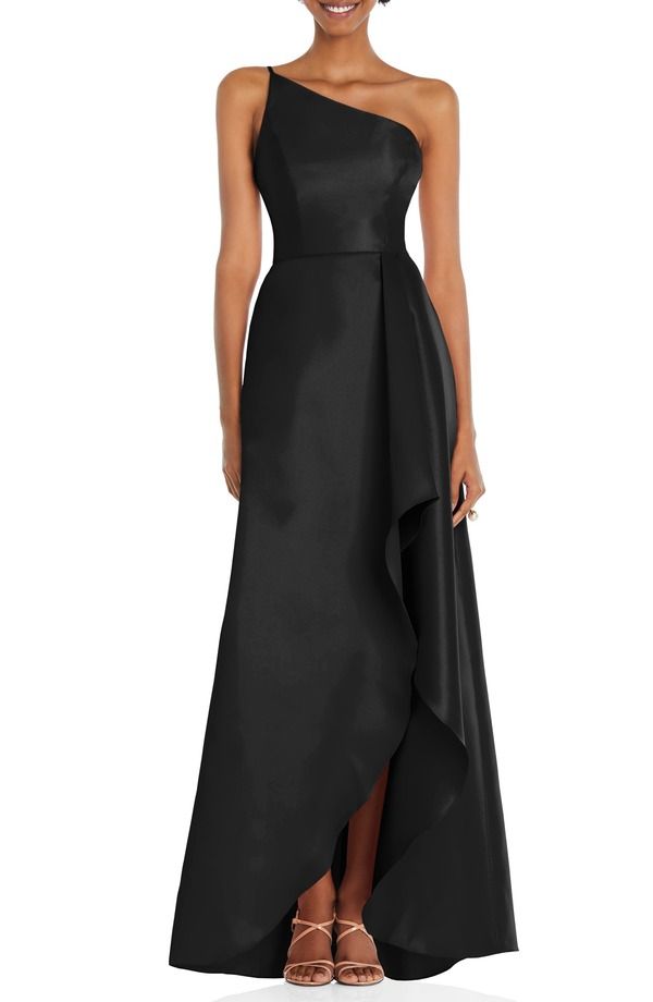 アルフレッド レディース トップス ワンピース ワンショルダー サテン Alfred Sung OneShoulder Satin Gown Black ブラック