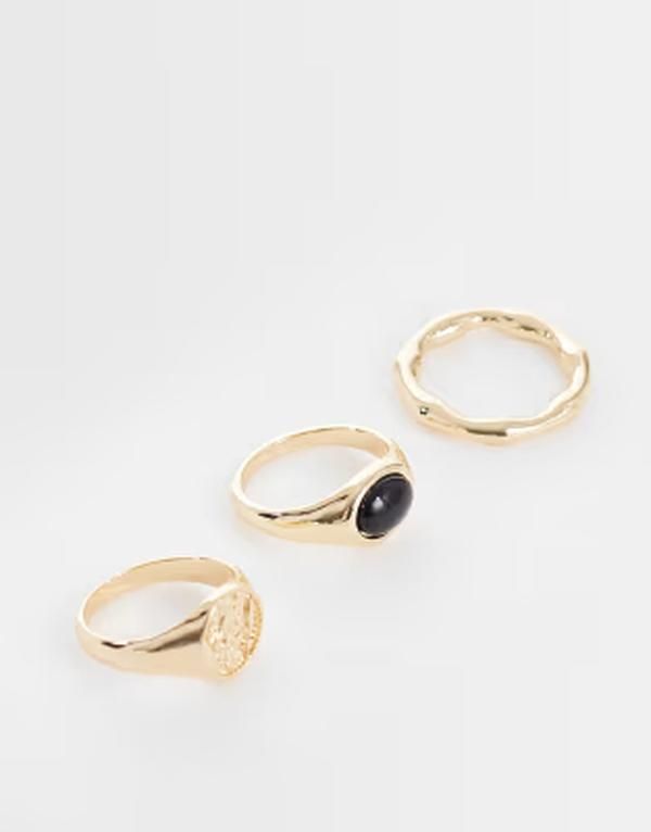 エイソス メンズ アクセサリー リング ASOS DESIGN 3 pack stone and St Christopher signet rings GOLD ゴールド