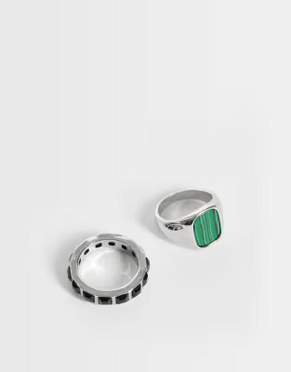 エイソス メンズ アクセサリー リング ASOS DESIGN 2 pack oval stone top and square stone signet ring SILVER シルバー