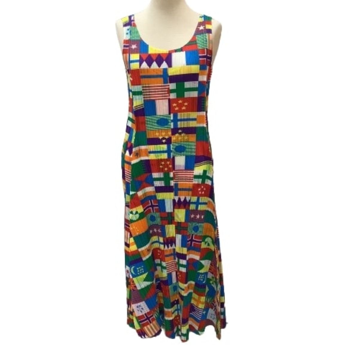 ♪♪ISSEY MIYAKE イッセイミヤケ PLEATS PLEASE ノースリーブワンピース 国旗柄 フレア PP81-JH606