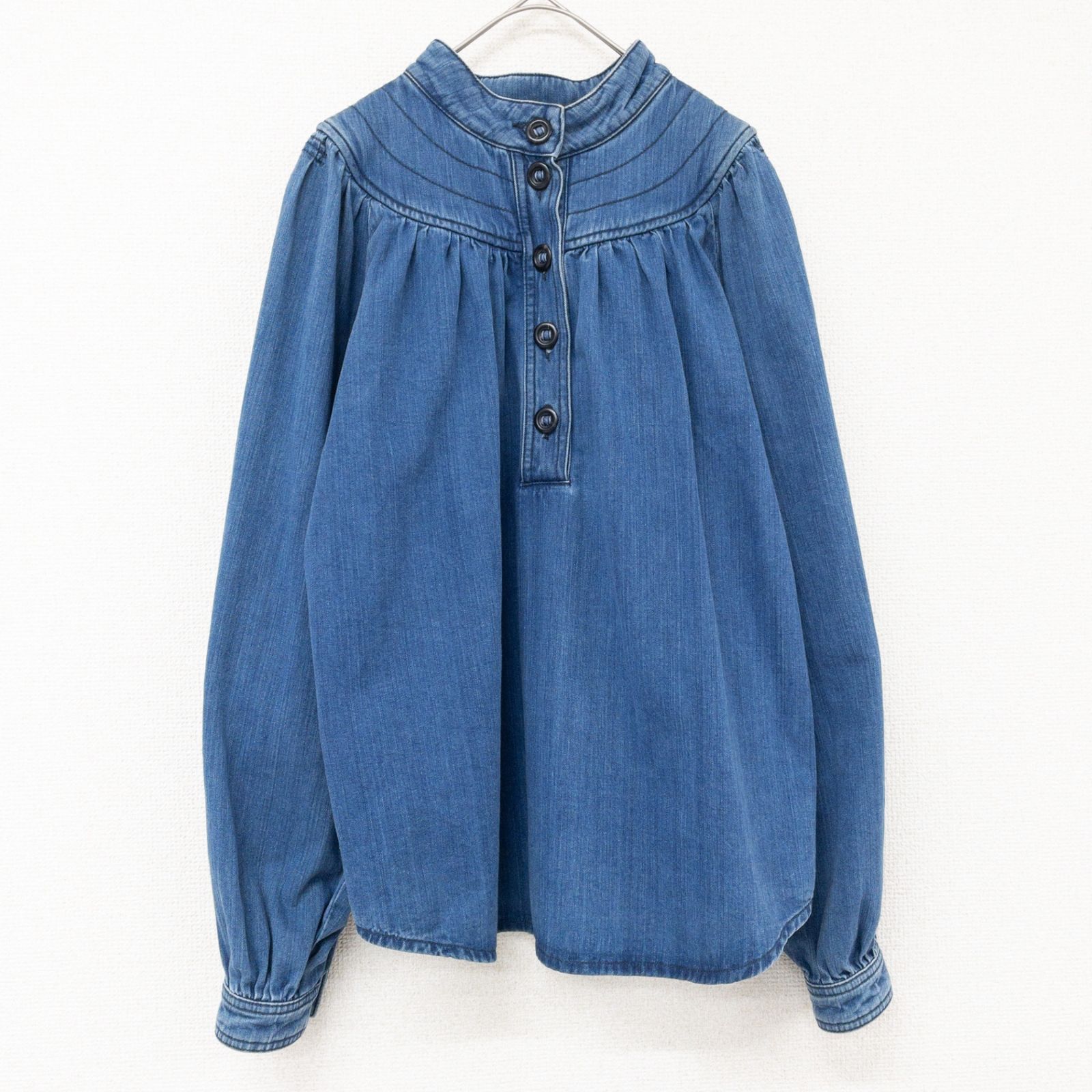 ◎Chloe クロエ ブラウス デニム プルオーバー ギャザー インディゴ 