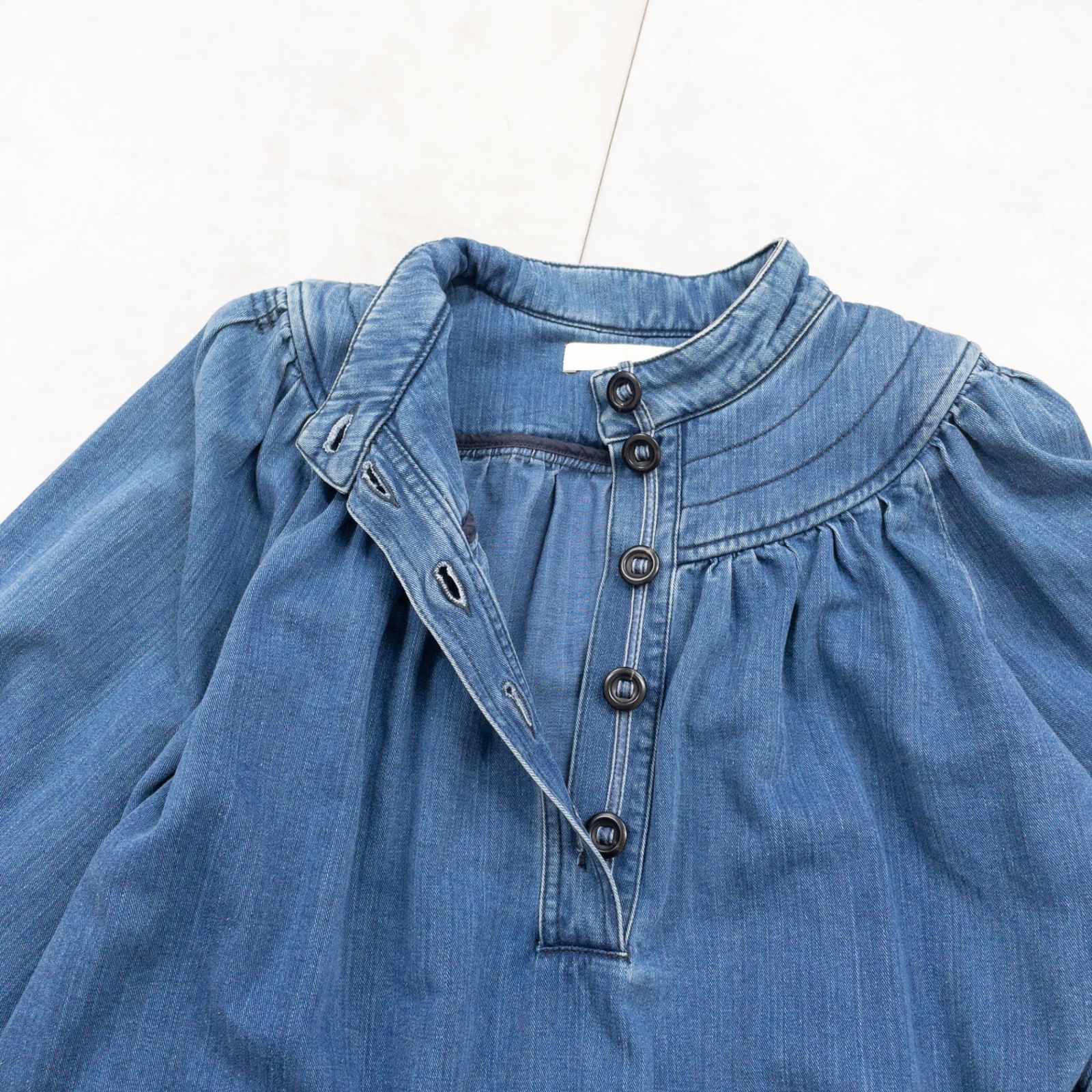 ◎Chloe クロエ ブラウス デニム プルオーバー ギャザー インディゴ 