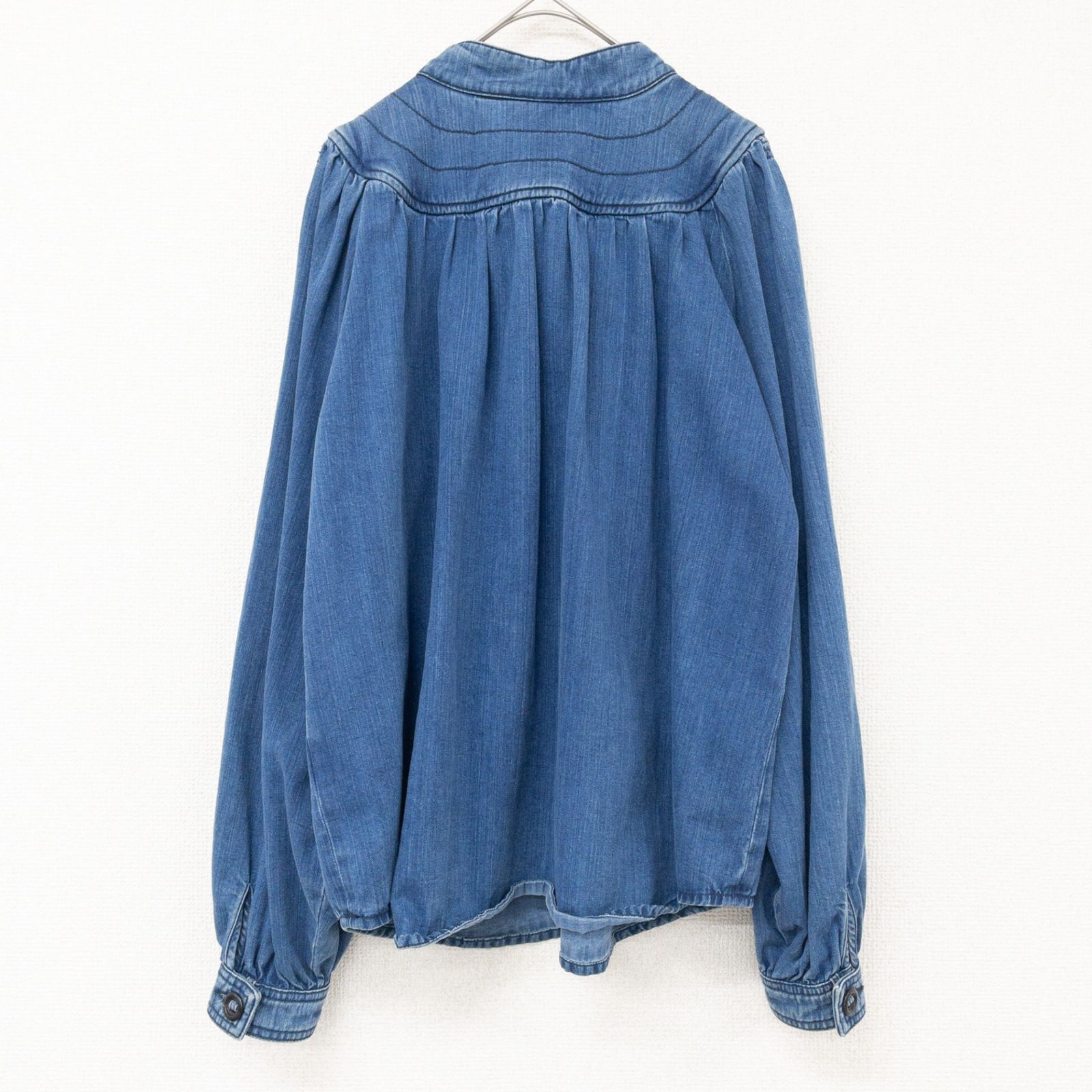 ◎Chloe クロエ ブラウス デニム プルオーバー ギャザー インディゴ 
