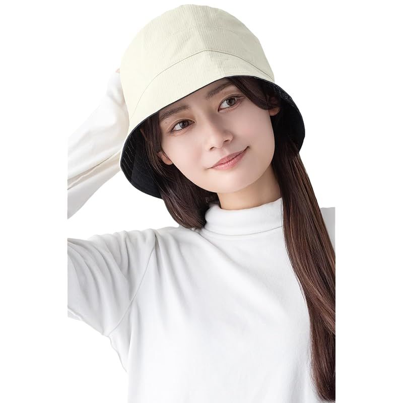 【新品】 [COCOSILK] シルク100％ バケットハット レディース uvカット 紫外線対策 帽子 ヘアケア 頭皮ケア (JP, アルファベット, Free Size, ホワイト)