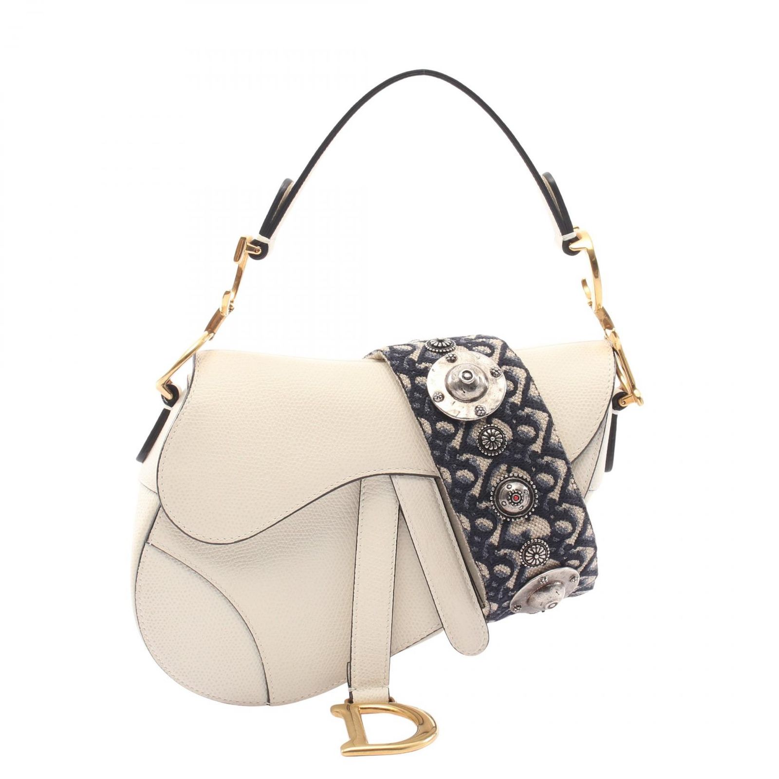 ディオール Dior ハンドバッグ SADDLE サドルバッグ ミニ 別売りショルダーストラップ付き 2WAY ホワイト レザー サドルバッグ ミニ レディース Used A
