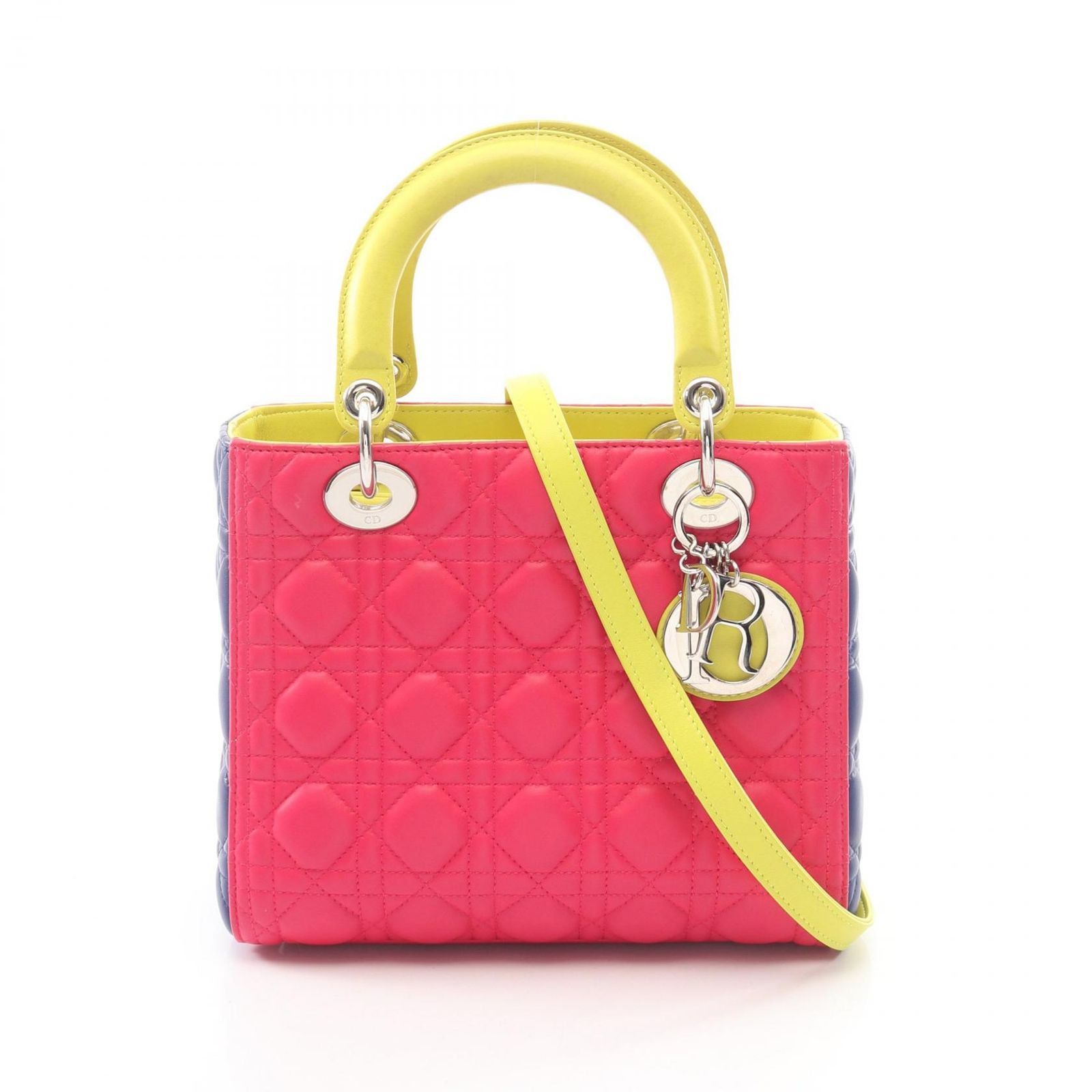 ディオール Dior ハンドバッグ LADY DIOR レディディオール カナージュ 2WAY マゼンダ/ブルー/イエロー ラムスキン(羊革) レディディオール カナージュ 2wayトート ミディアム