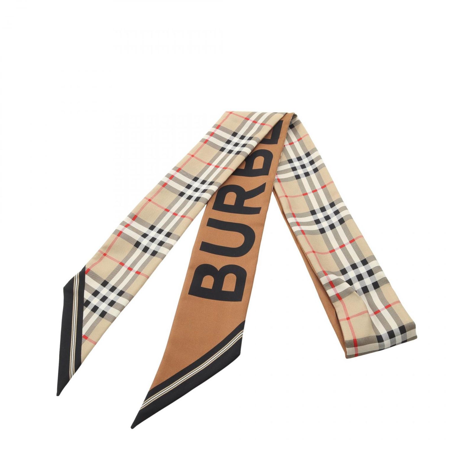 バーバリー BURBERRY スカーフ Skinny Scarf チェック ロゴ ベージュ シルク スカーフ レディース Used A