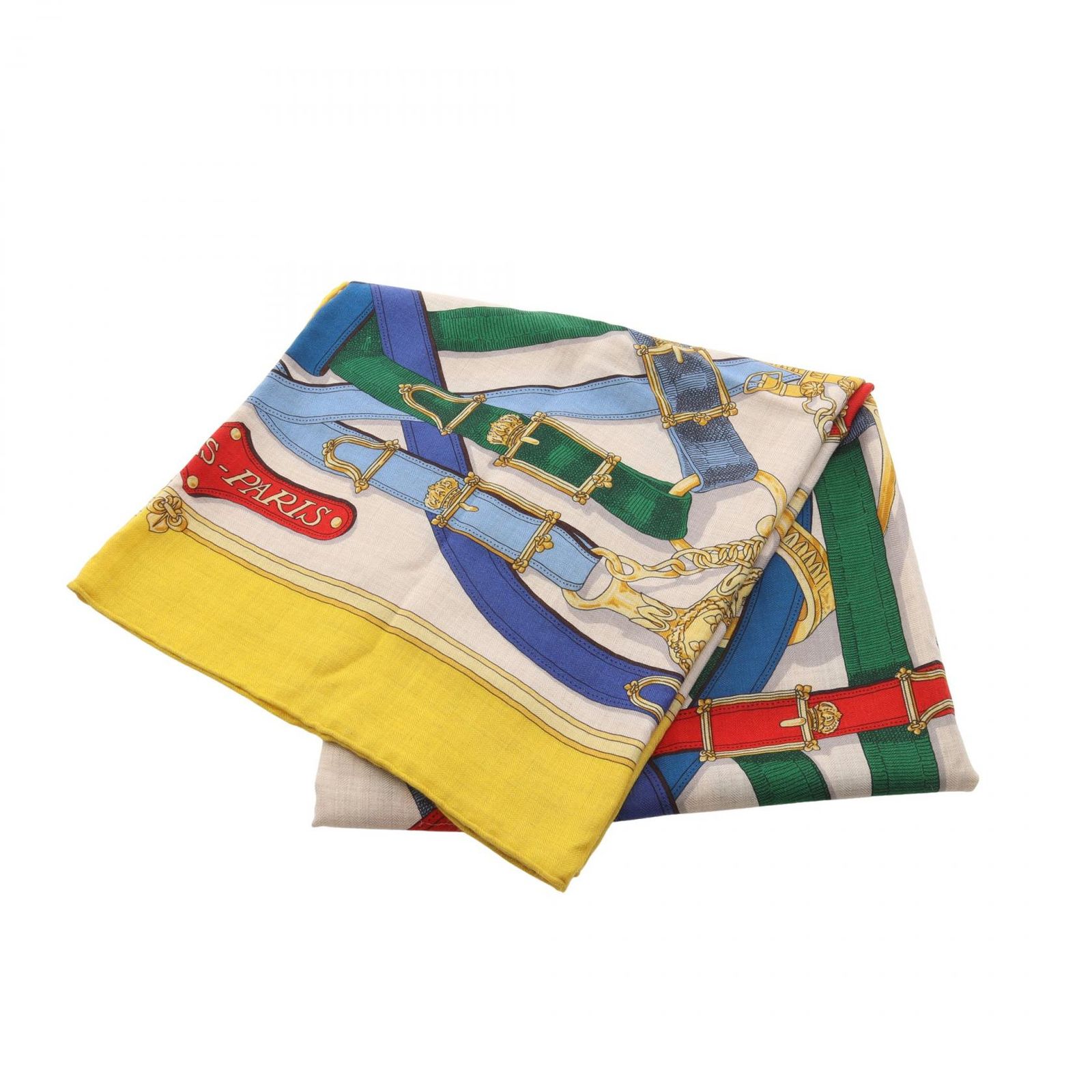 エルメス HERMES スカーフ カレジェアン カレ140 CAVALCADOUR イエロー系 シルク カレジェアン レディース Used A