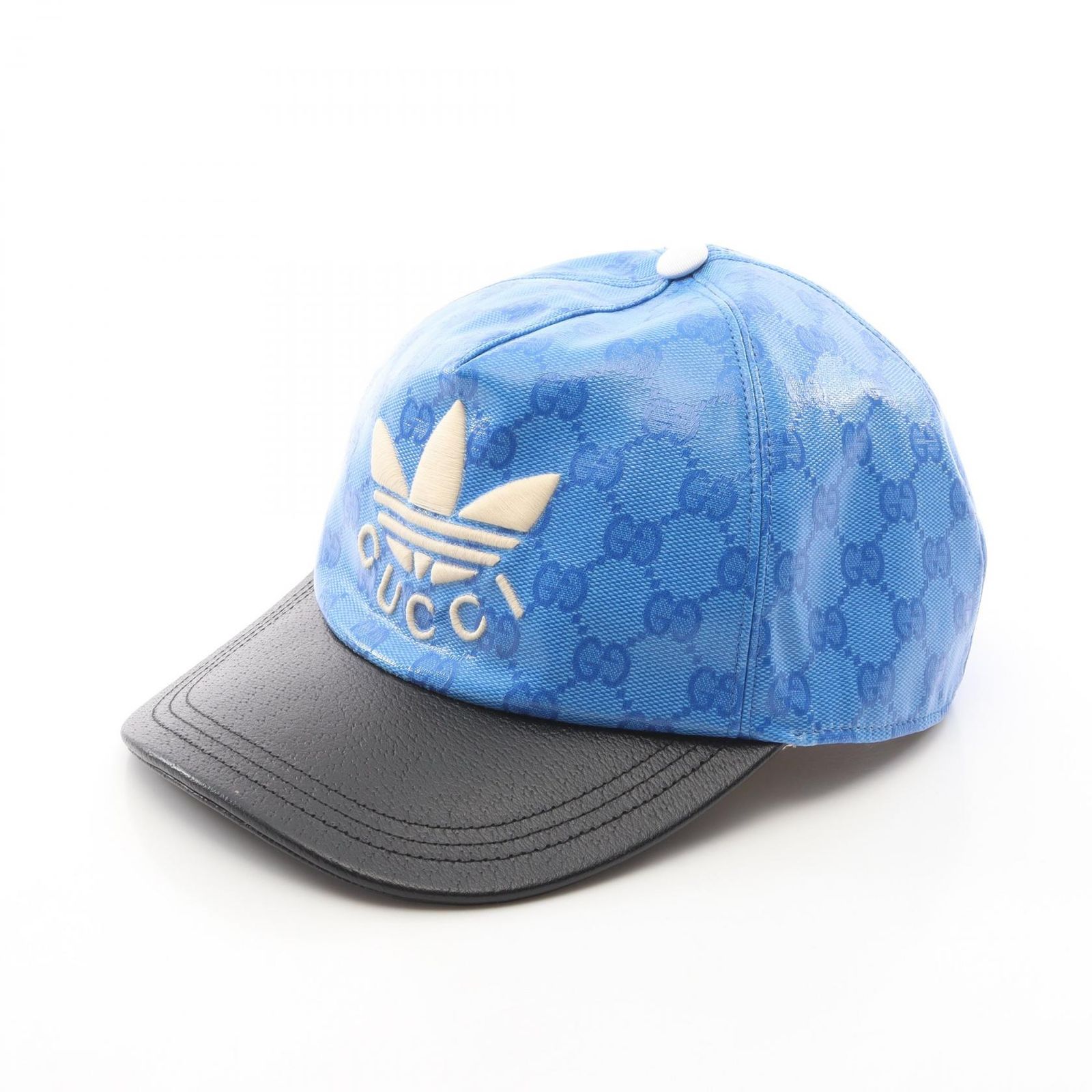 グッチ GUCCI キャップ GUCCI × adidas GG柄 トレフォイル ベースボール ナイロン レザー 帽子 ユニセックス Used B