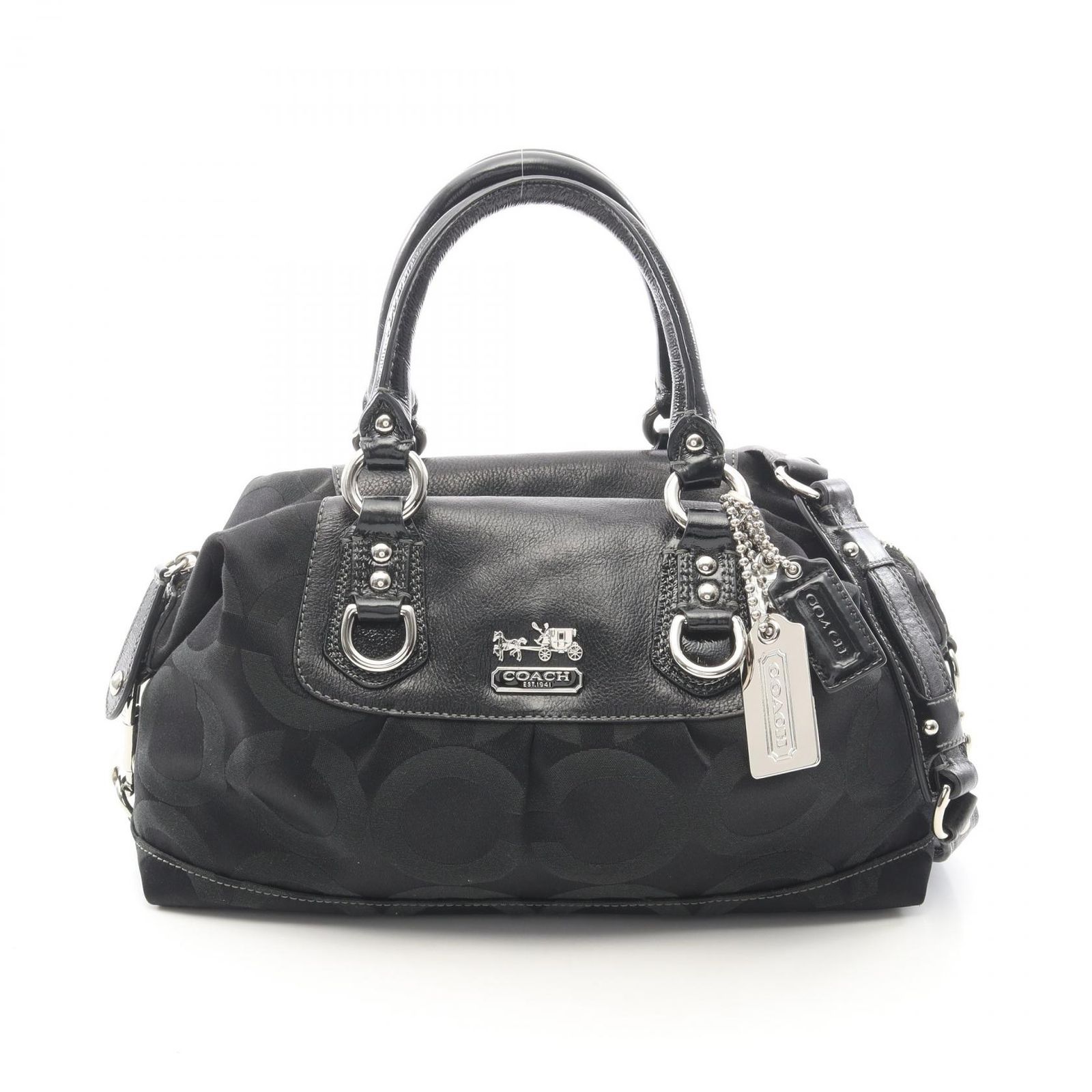 コーチ COACH ハンドバッグ マディソン オプ アート サブリナ 2WAY 12947 ブラック ナイロン パテントレザー 2wayショルダー レディース Used A