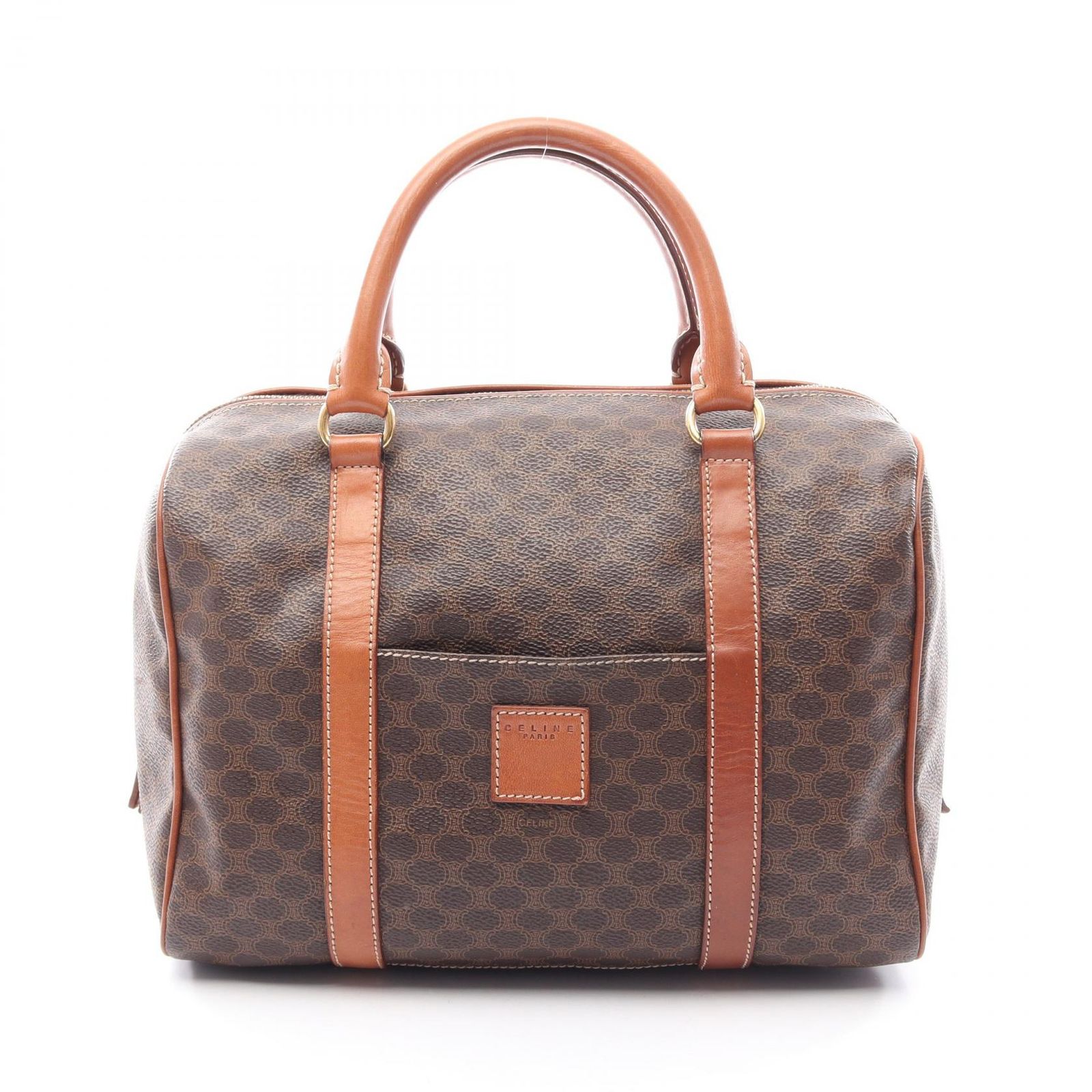 セリーヌ CELINE ハンドバッグ マカダム ダークブラウン PVCコーティングキャンバス レザー マカダム ミニボストン レディース Used B