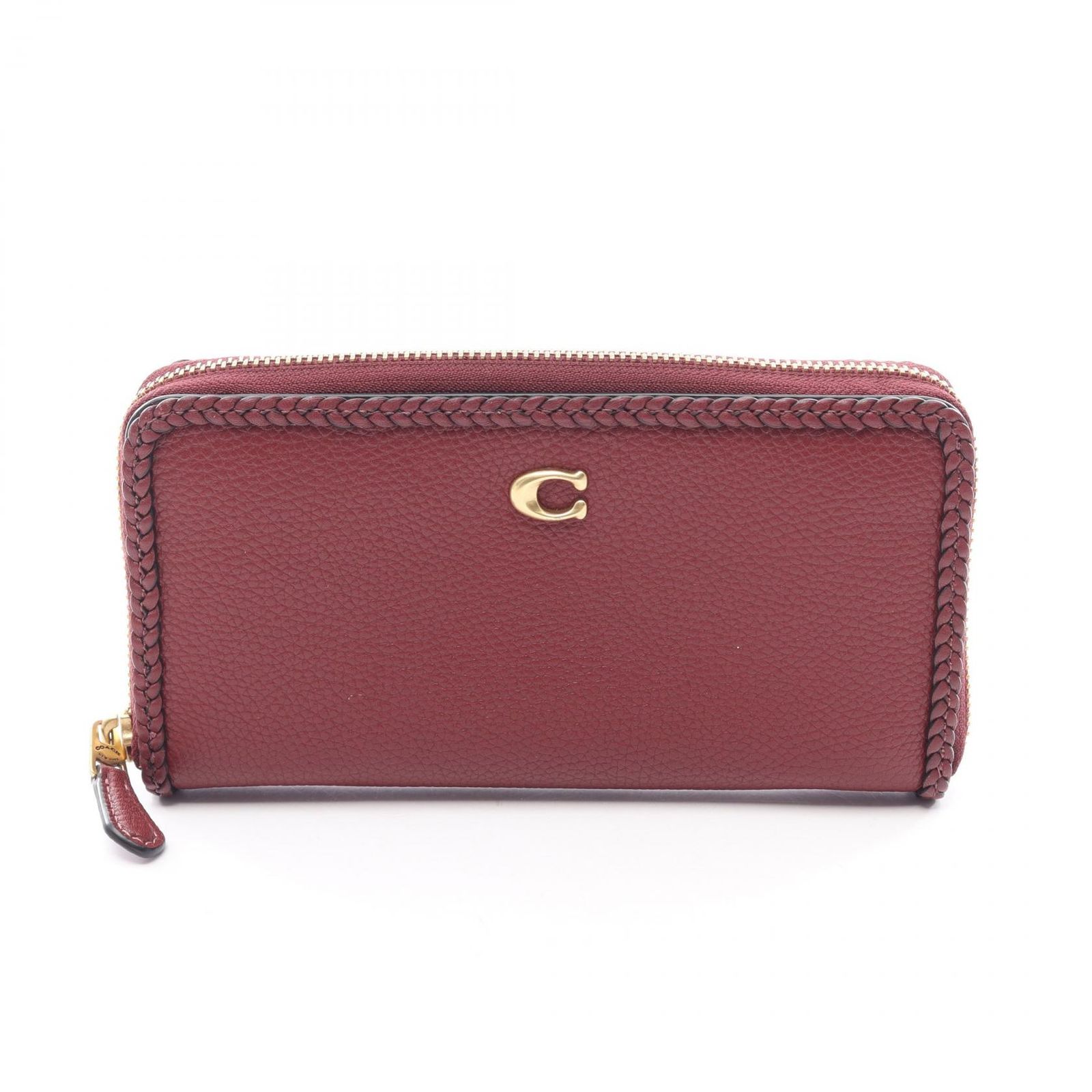 コーチ COACH ラウンド長財布 アコーディオン ワインレッド レザー アコーディオン ジップウォレット・ブレイド レディース Used A