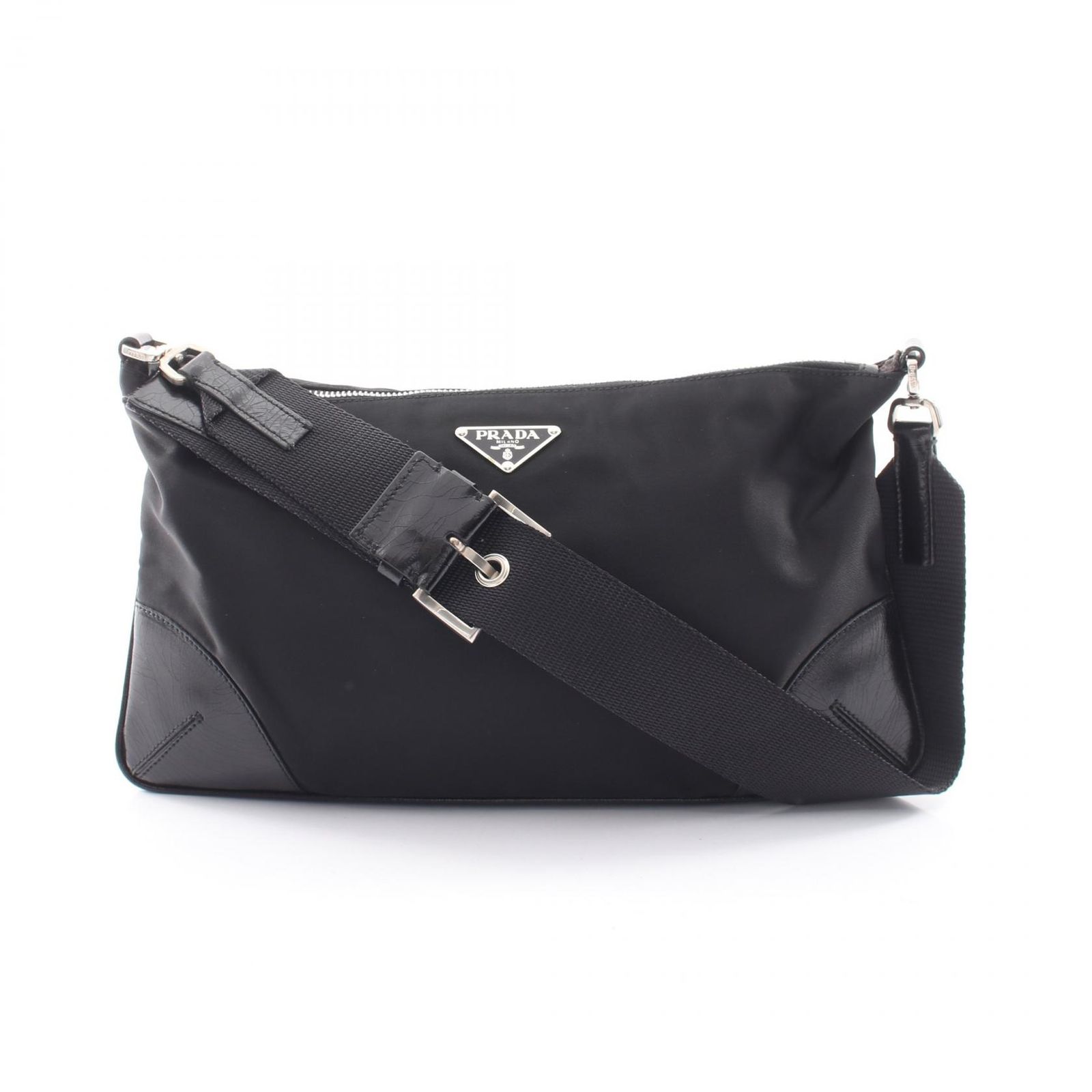 プラダ PRADA ショルダーバッグ TESSUTO LIGHT BR1061 ブラック ナイロン レザー トライアングルロゴ ワンショルダー レディース Used B