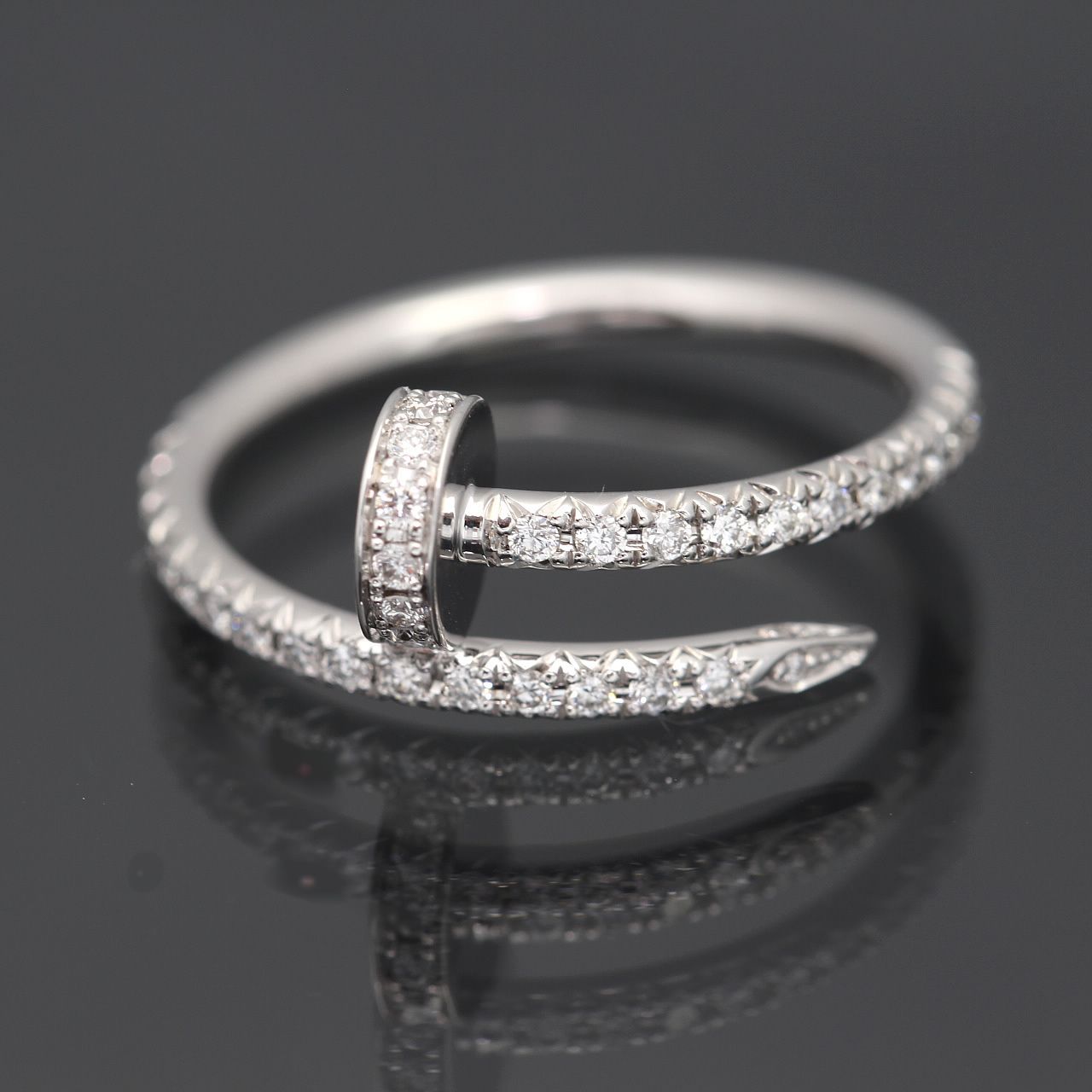美品 カルティエ Cartier ジュストアンクル SM リング 750WG サイズ50 アフターダイヤ【中古】11459