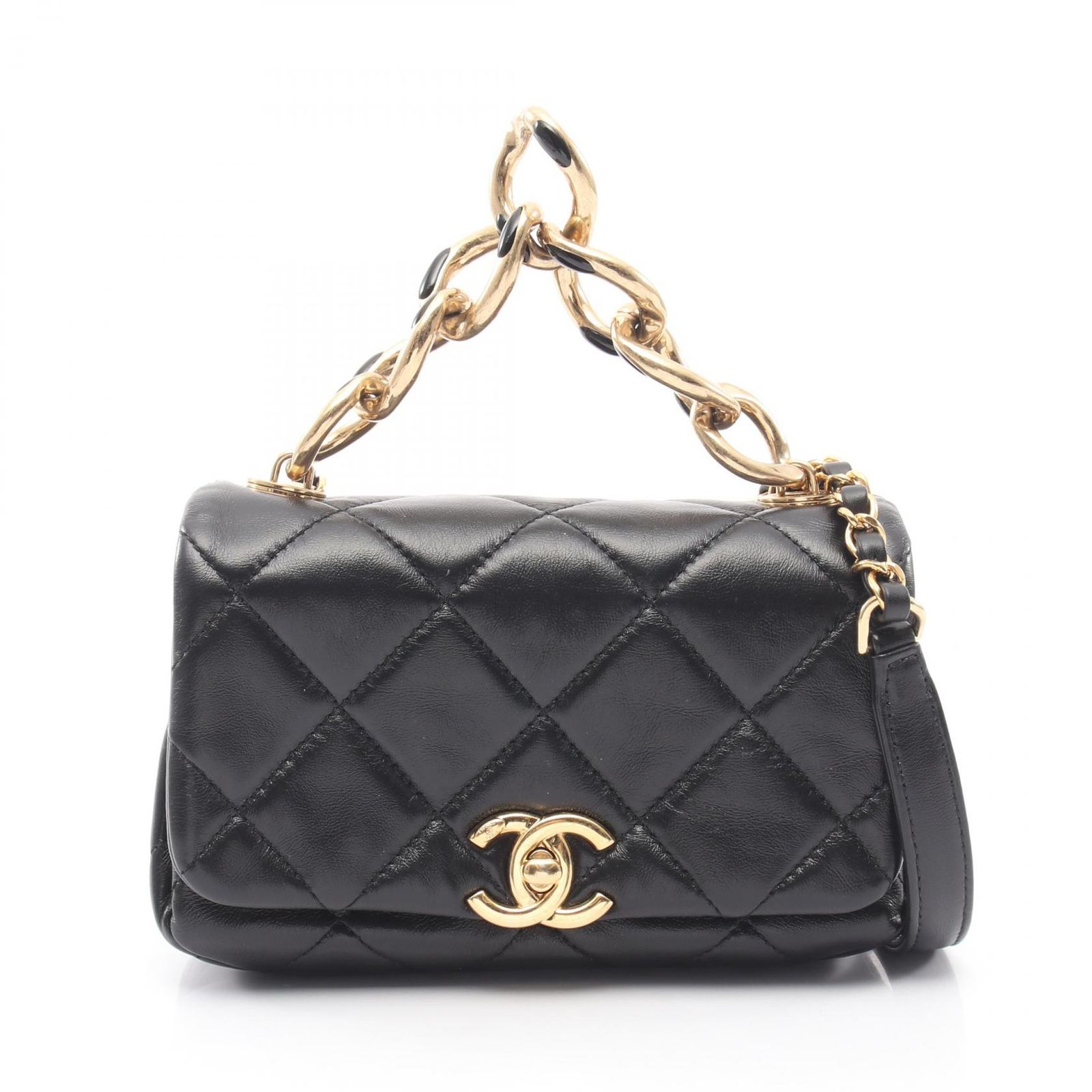 シャネル CHANEL ショルダーバッグ マトラッセ 2WAY ブラック ラムスキン(羊革) マトラッセ ミニフラップ 2wayチェーンショルダー レディース Used A