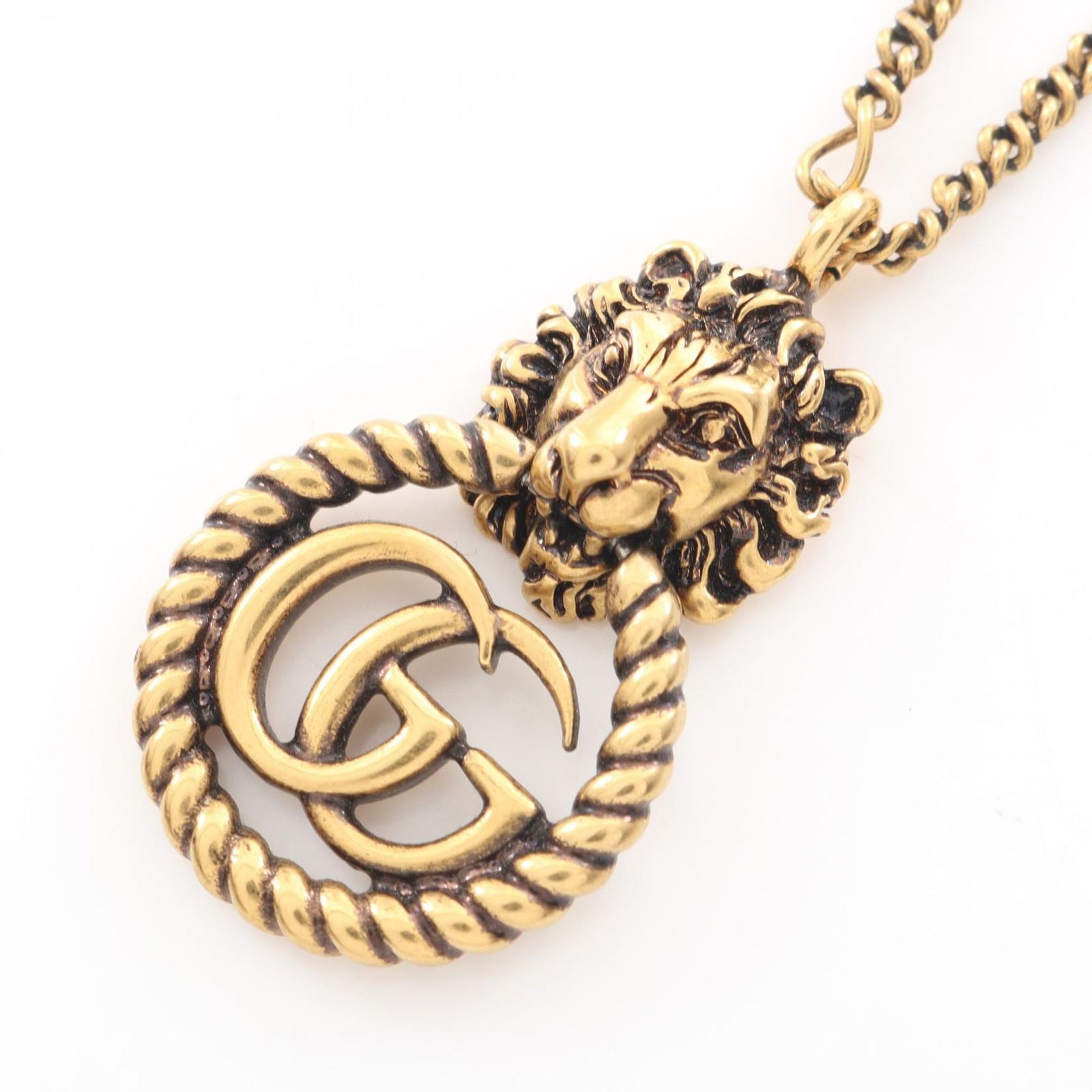 グッチ GUCCI ネックレス ライオンヘッド GGマーモント GP（ゴールドメッキ） ネックレス レディース Used A