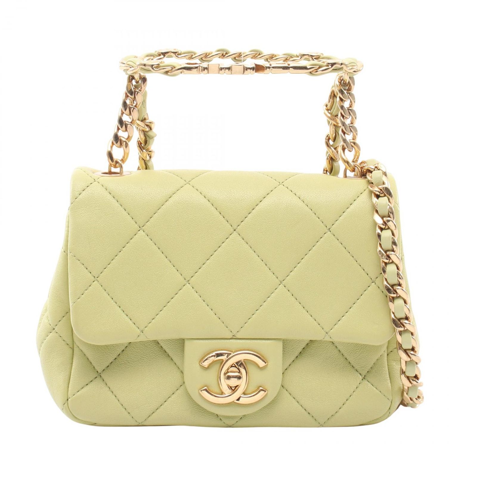 シャネル CHANEL ショルダーバッグ ミニマトラッセ トップハンドル 2WAY AS3748 ライトグリーン ラムスキン（羊革） ミニマトラッセ トップハンドル 2wayチェーンショルダー