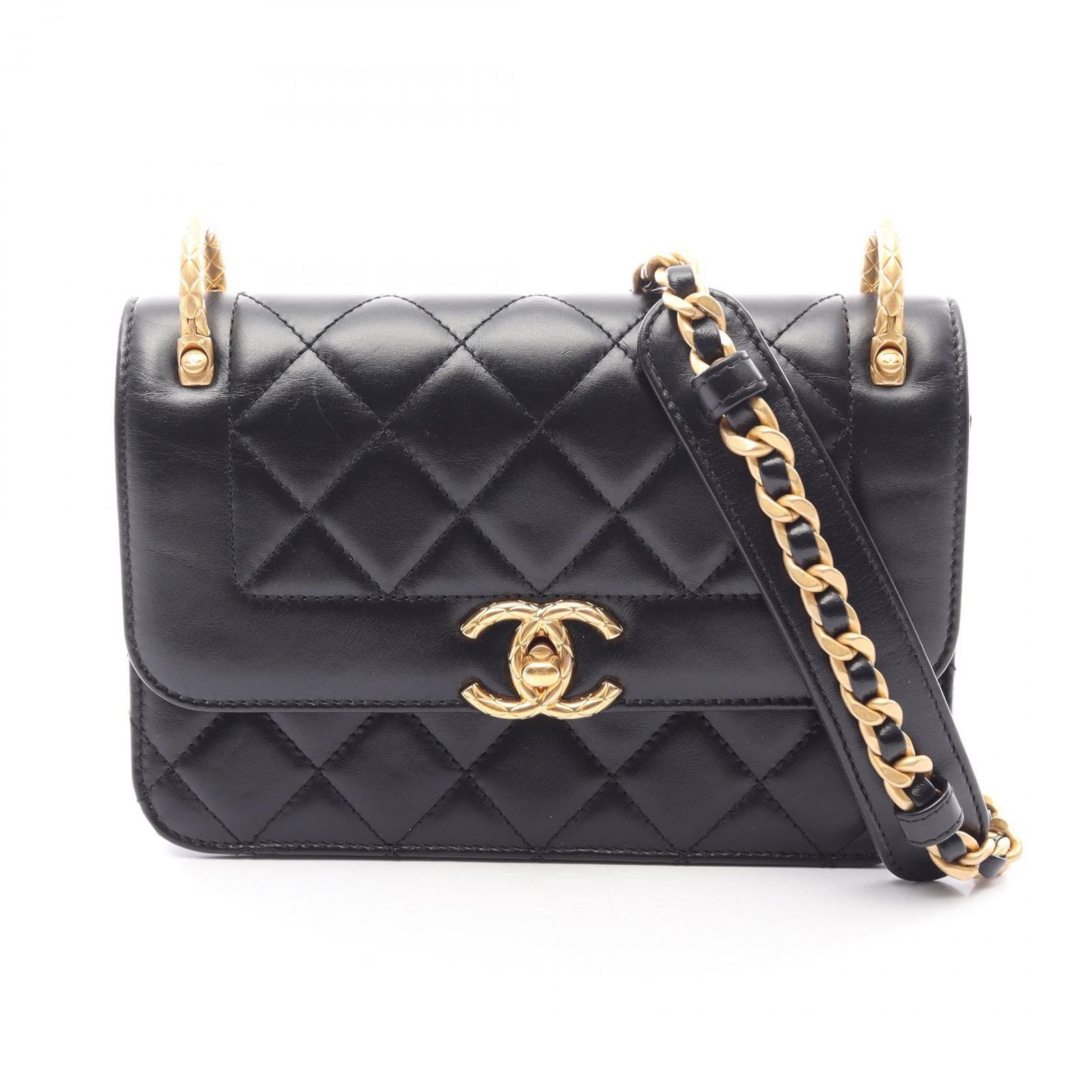 シャネル CHANEL ショルダーバッグ マトラッセ ブラック ラムスキン（羊革） マトラッセ チェーンショルダー レディース Used A 324,360円