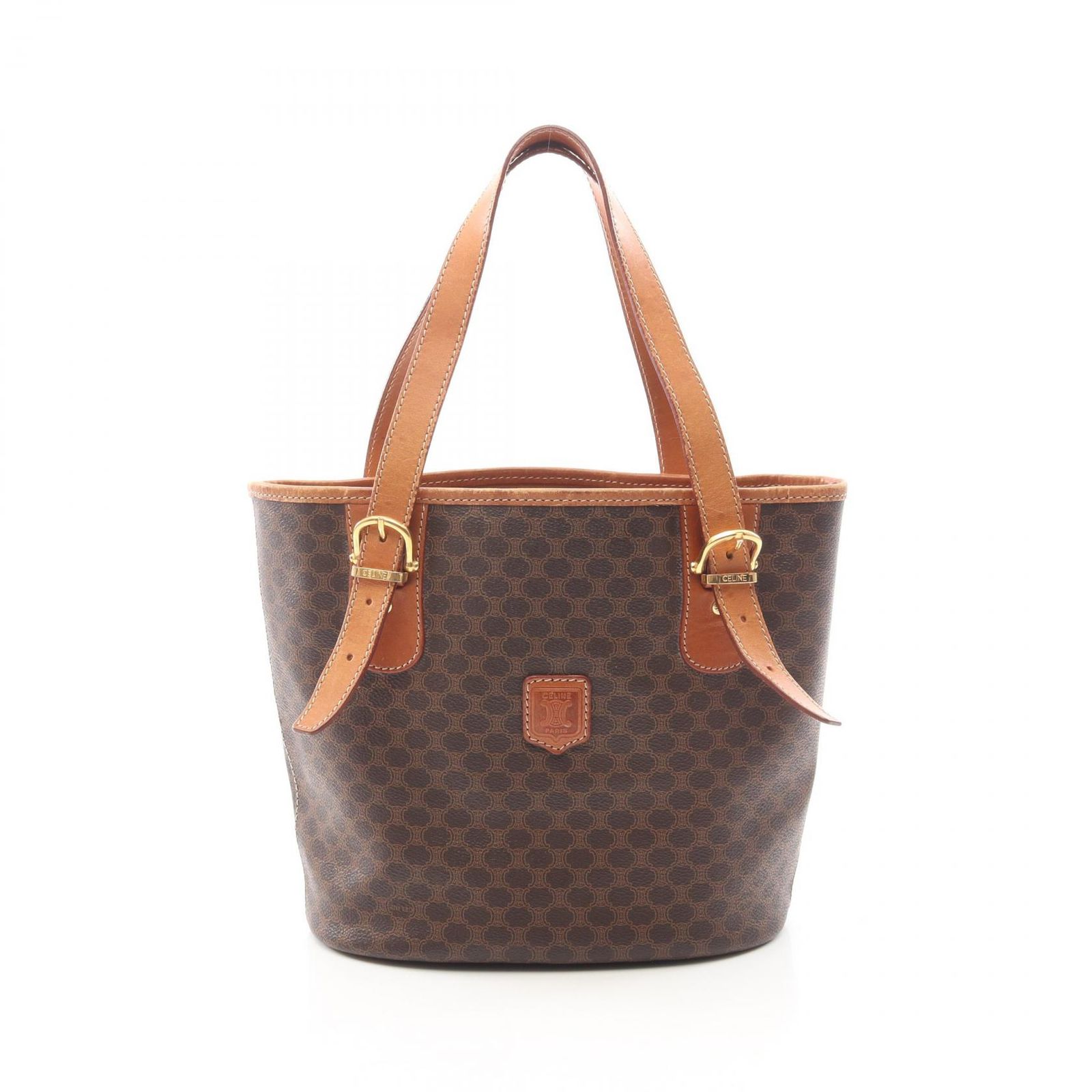 セリーヌ CELINE トートバッグ マカダム ダークブラウン/ブラウン PVCコーティングキャンバス レザー マカダム トート レディース Used B