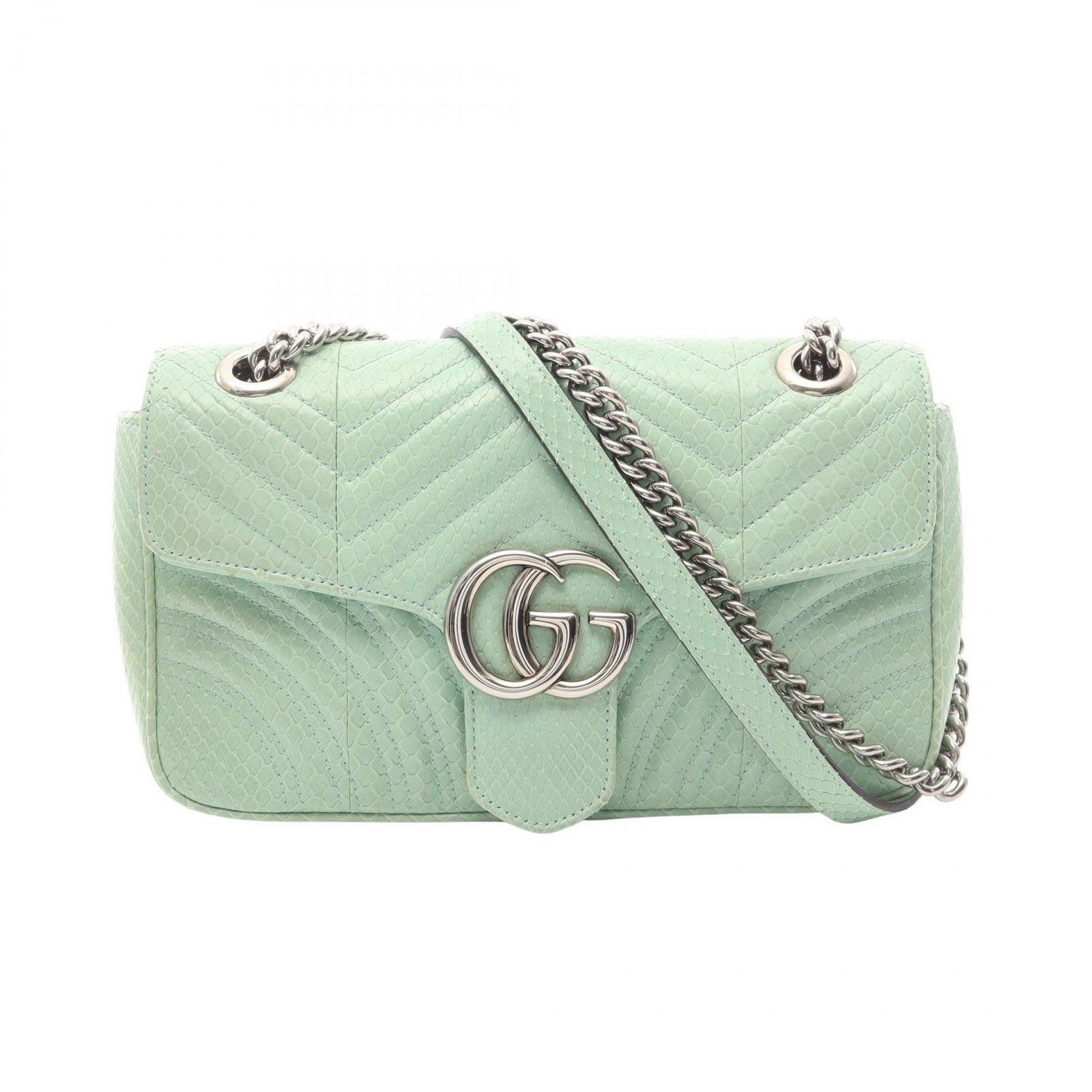 グッチ GUCCI ショルダーバッグ GGマーモント キルティング スモール 443497 ライトグリーン エキゾチックレザー GGマーモント チェーンショルダー レディース