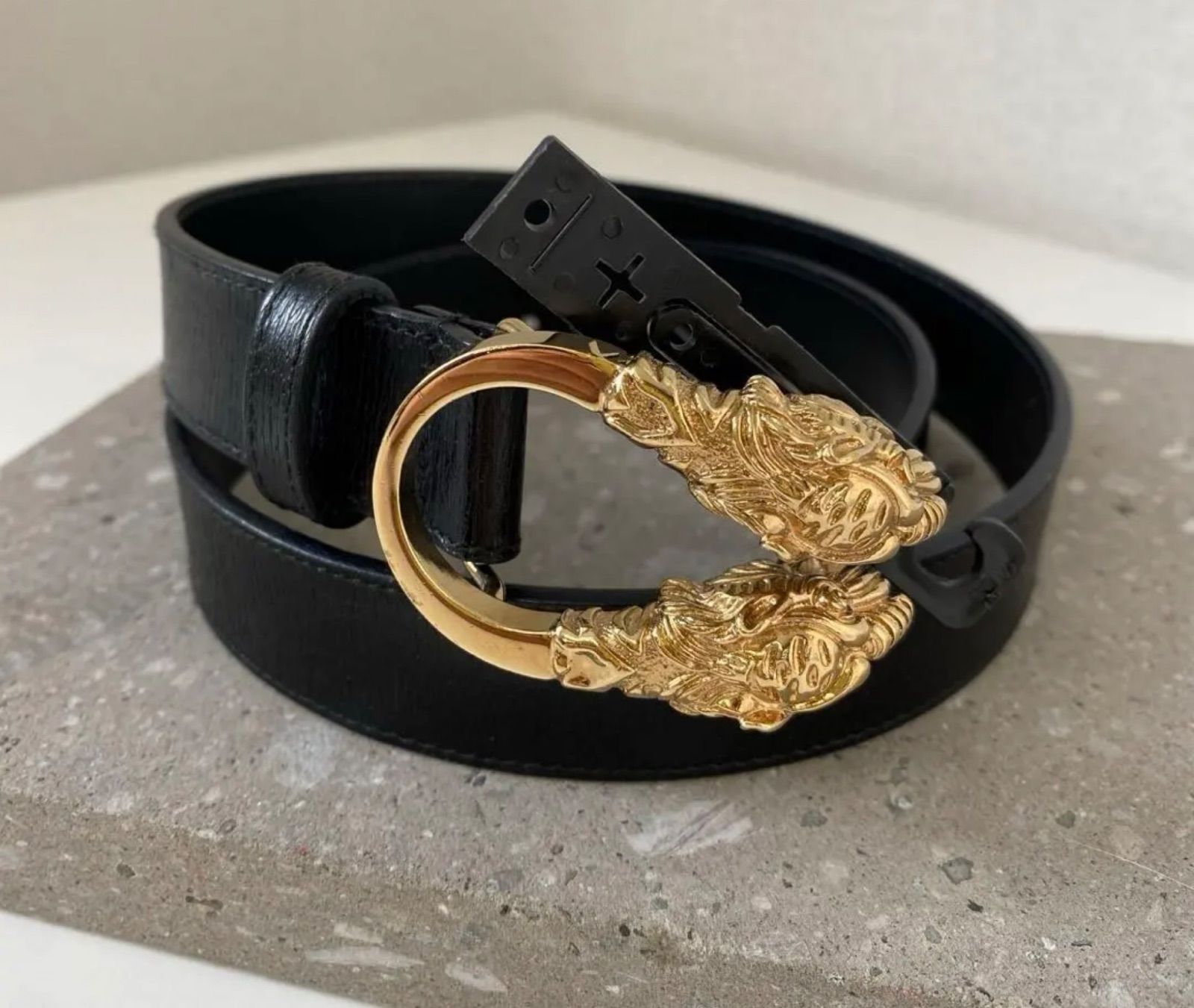 GUCCI グッチ ダブル タイガー ヘッド ベルト トラ 虎 レザー ブラック