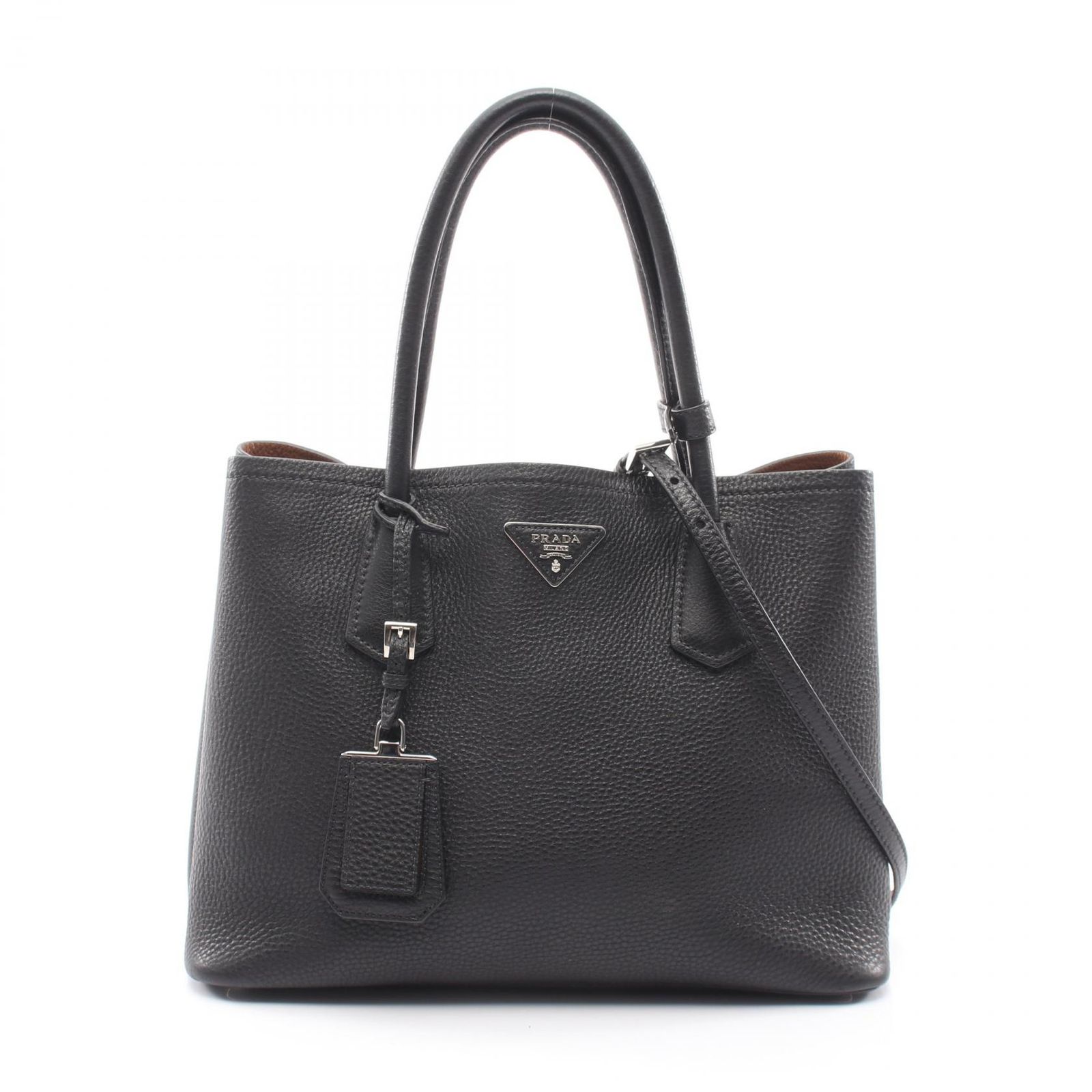 プラダ PRADA トートバッグ トライアングルロゴ 2WAY ブラック レザー トライアングルロゴ 2wayトートバッグ レディース Used B