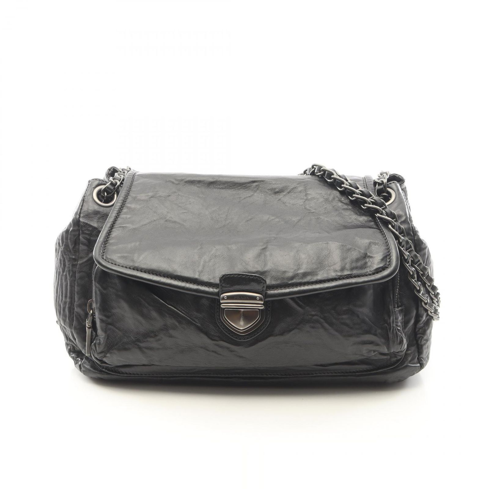 プラダ PRADA ショルダーバッグ NAPPA ANTIQUE ブラック レザー チェーンショルダー レディース Used B