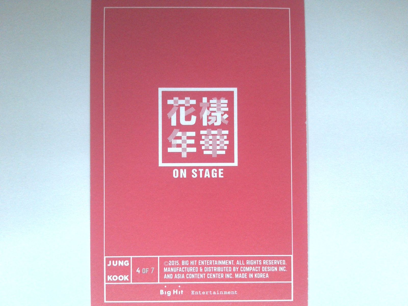 BTS JUNGKOOK トレカ 2015 LIVE＜花様年華 on stage＞ ミニフォト