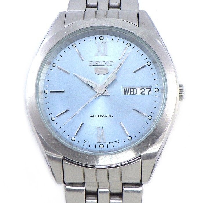 セイコー SEIKO 腕時計 セイコー5 SNXA05K/7S26-0420 裏スケ デイデイト 夜光インデックス 夜光針 アイスブルー文字盤 SS 自動巻き 【中古】
