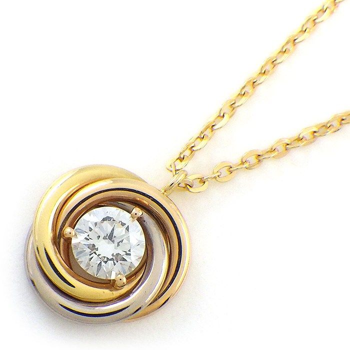 カルティエ Cartier ネックレス トリニティ B7224812 スリーカラー サークル 1ポイント ブリリアントカット ダイヤモンド 0.18ct K18PG K18WG K18YG 【中古】