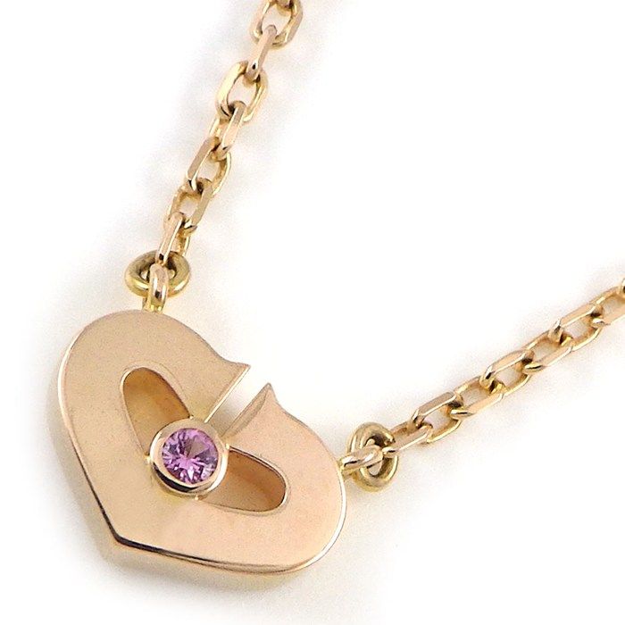 カルティエ Cartier ネックレス Cハート 1ポイント ピンク サファイア K18PG 【中古】