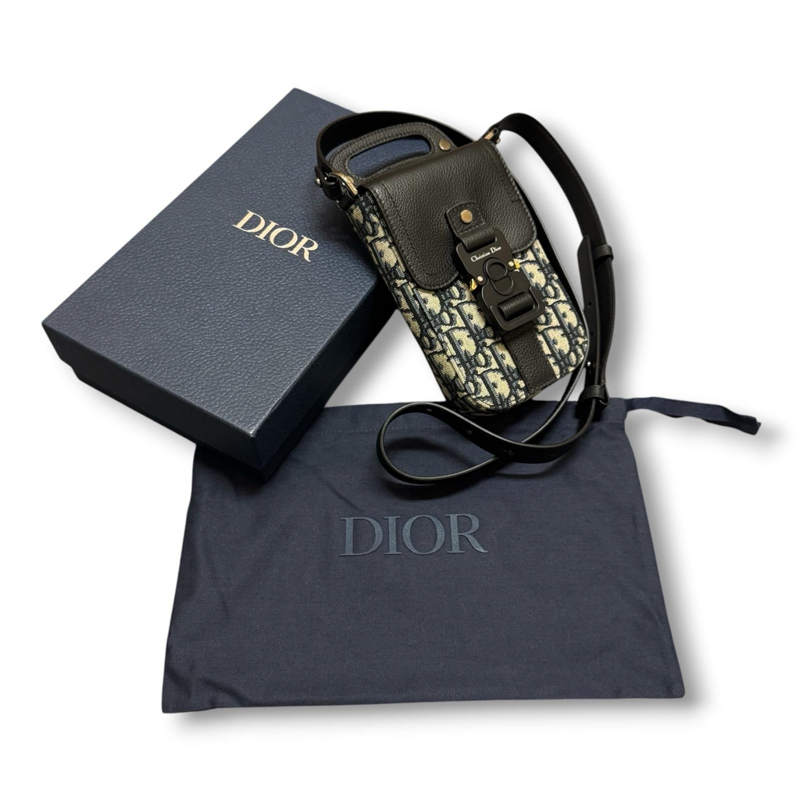 未使用 Dior 2WAY Saddle Vertical Pouch Oblique Jacquard サドルバーティカルポーチ オブリーク ジャカード ディオール ブラック F （8162M）