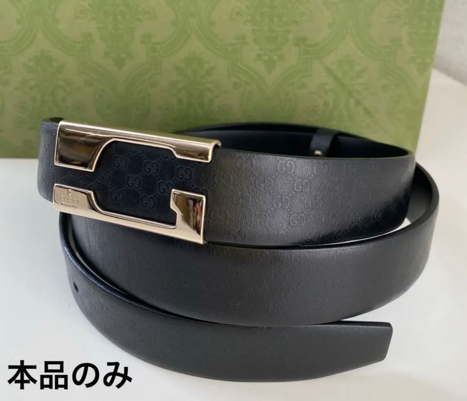 【付属品無し、本品のみ】グッチ GUCCI シマレザー レザー シルバー バックル 黒