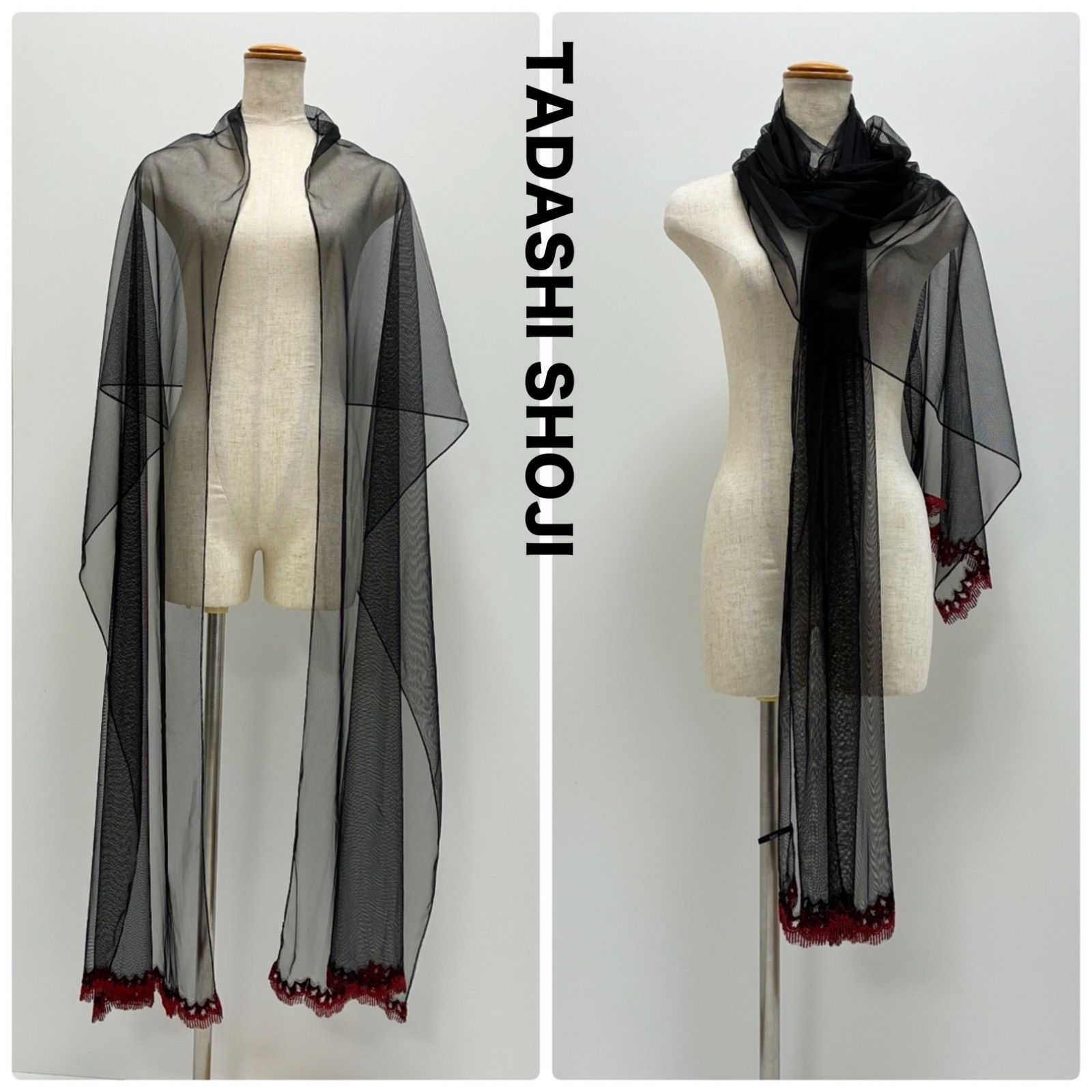 TADASHI SHOJI タダシショージ☆シアーチュール 大判ストール ブラック×レッドレース エレガント