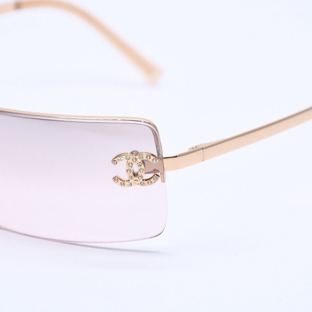 極美品 CHANEL シャネル リムレス ラインストーンサングラス ゴールド
