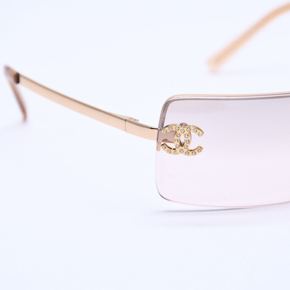 極美品 CHANEL シャネル リムレス ラインストーンサングラス ゴールド