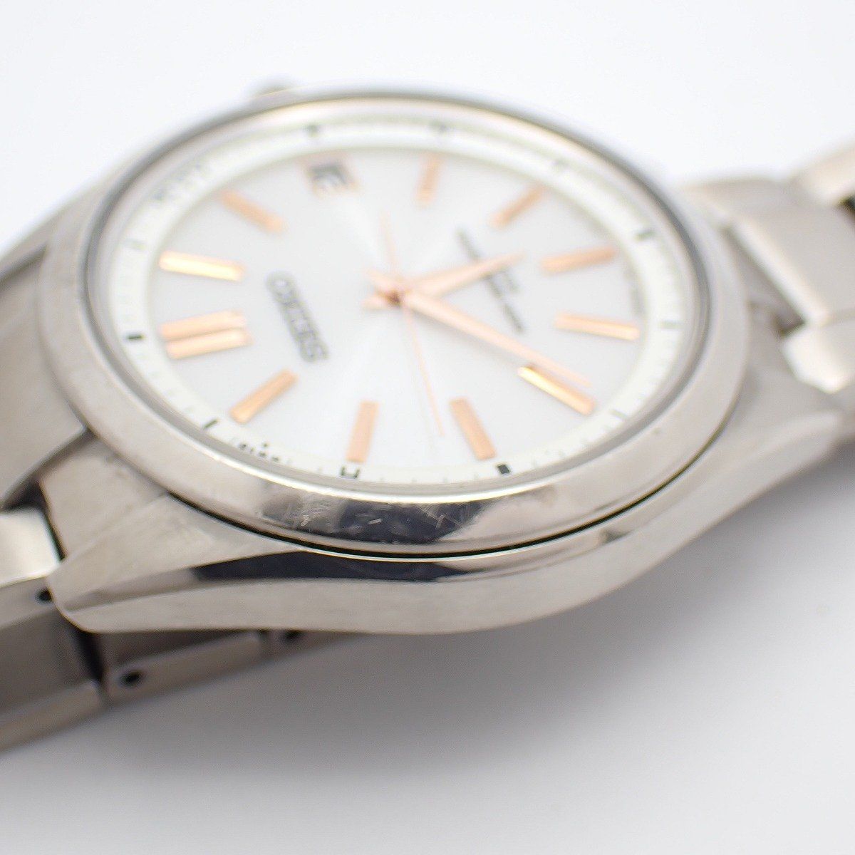 SEIKO セイコー ブライツ ソーラー電波 メンズ 腕時計 チタン 白文字盤 