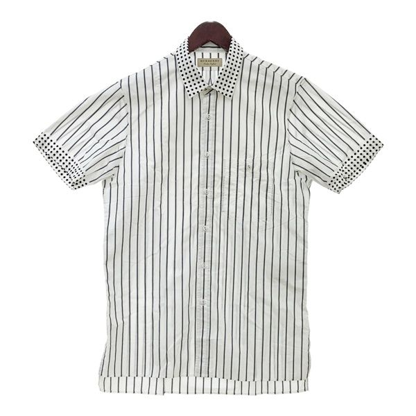 BURBERRY LONDON ENGLAND バーバリー ロンドン イングランド 半袖シャツ ストライプ メンズ Mサイズ ホワイト ブラック トップス DM19314■