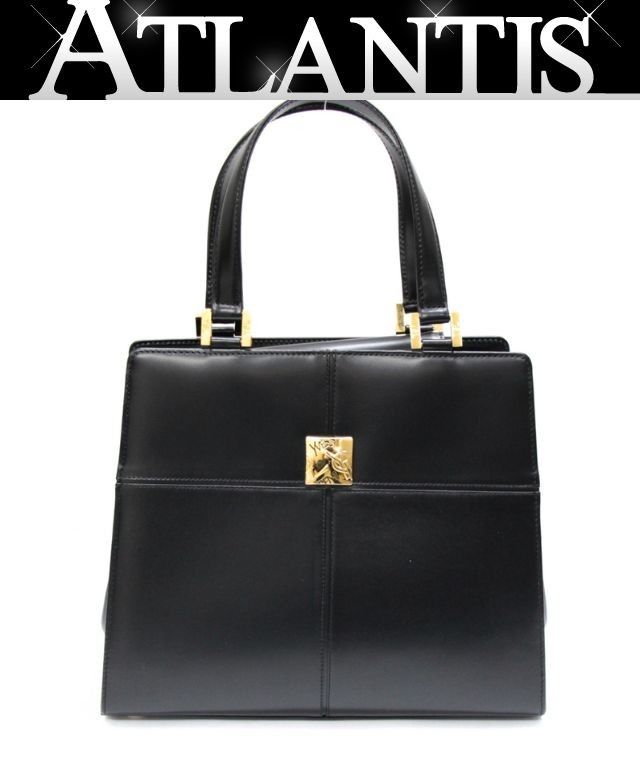 YVES SAINT LAURENT イヴサンローラン ヴィンテージ ロゴプレート ハンドバッグ レザー 黒 【74809】