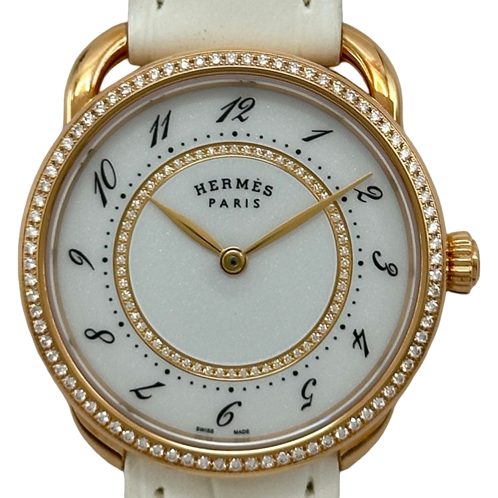 エルメス HERMES アルソー AR13.471 ホワイト ピンクゴールド クオーツ レディース 腕時計