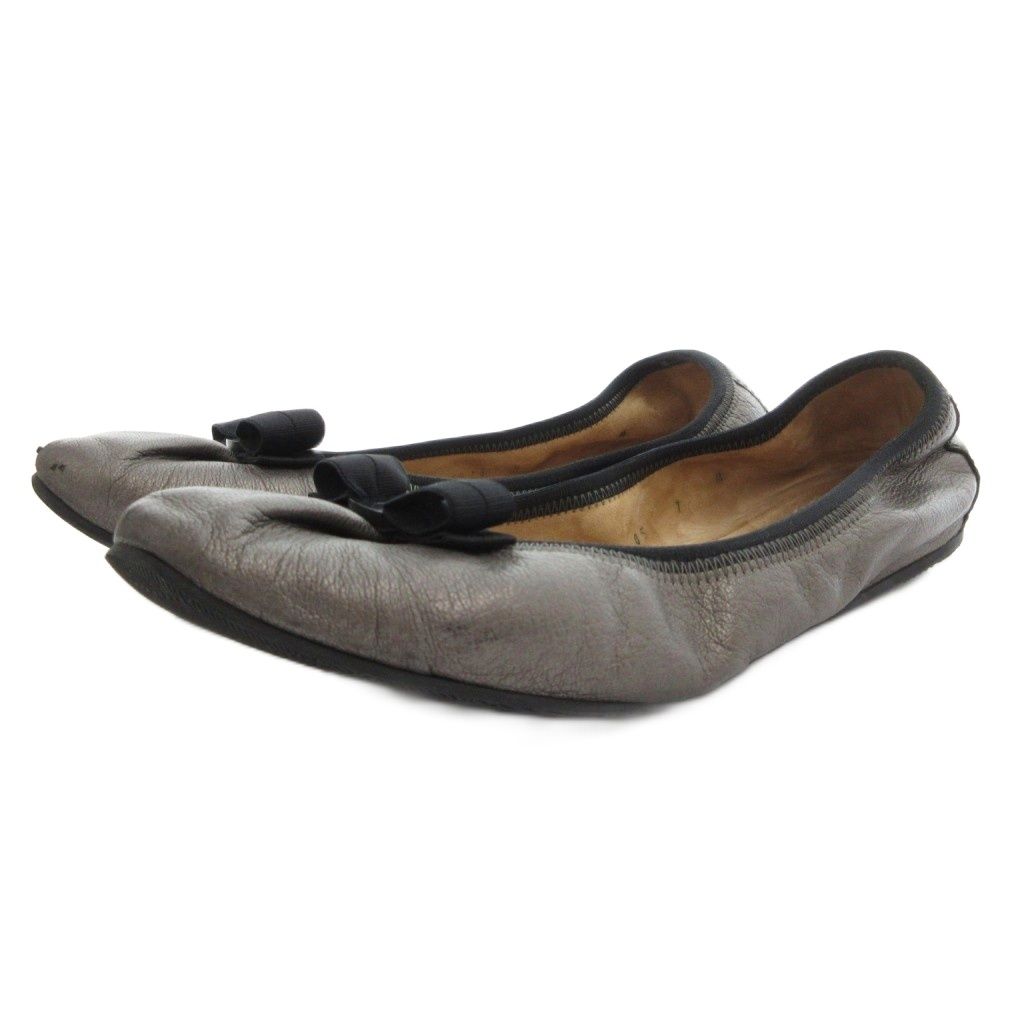 サルヴァトーレフェラガモ Salvatore Ferragamo ヴァラリボン バレエシューズ フラット 7 グレー 黒 ブラック /GV