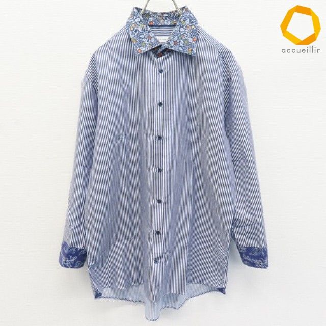 エトロ ETRO 長袖シャツ イタリア製 ストライプ ペイズリー柄 ロゴボタン メンズ [a1011401]
