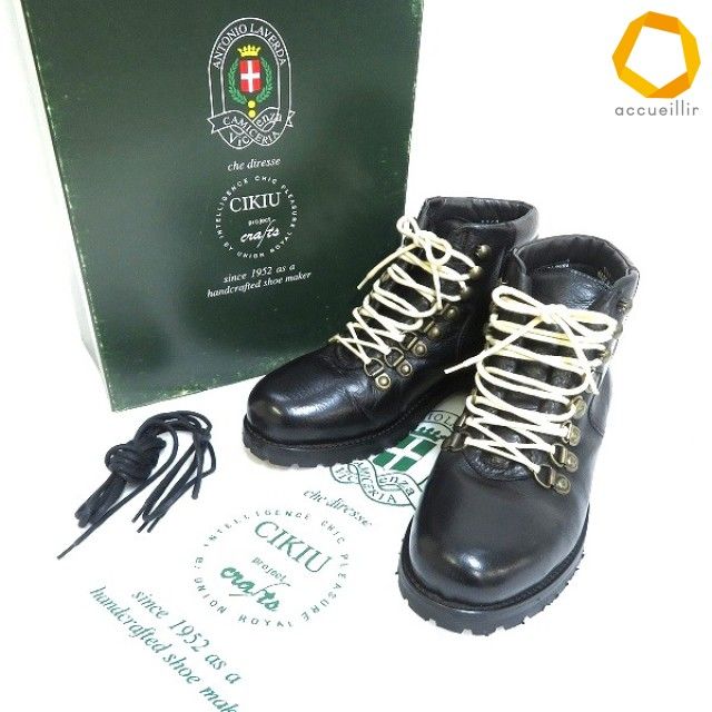 #as チキユ CIKIU ブーツ 24.5 39 黒 ASPEN BOOT 3350 レザー 本革 イタリア製 箱・袋・替え紐付き ユニセックス [1014458] k01