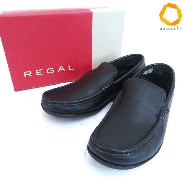 #as リーガル REGAL スリッポン 24.5 黒 ブラック Y332L モカシン レザー 本革 箱付き 紳士 メンズ [979768] k01